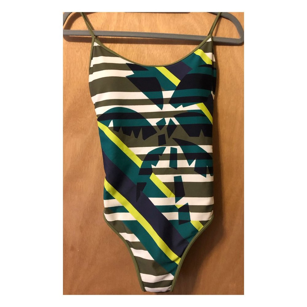 Aerie Striped Palm Tree Print One-Piece Swimsuit